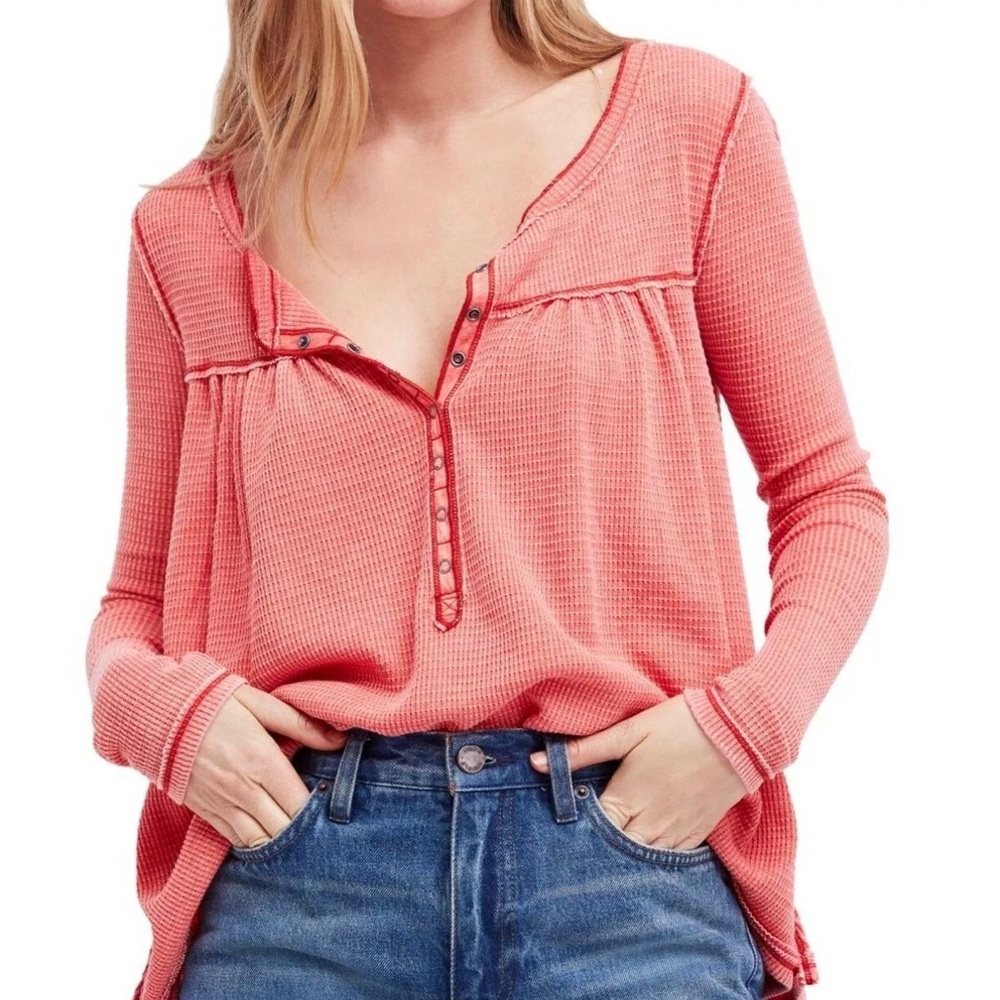 🌸NWOT Free People Thermal Henley Knit XS